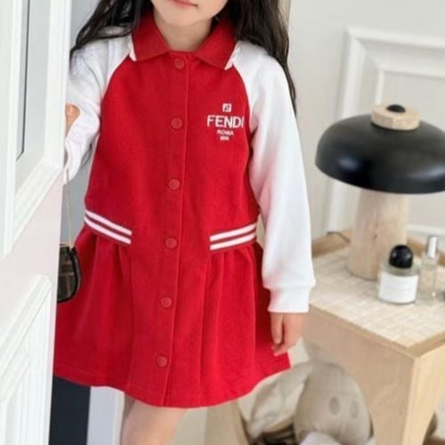 فستان قطن احمر باكمام طويله