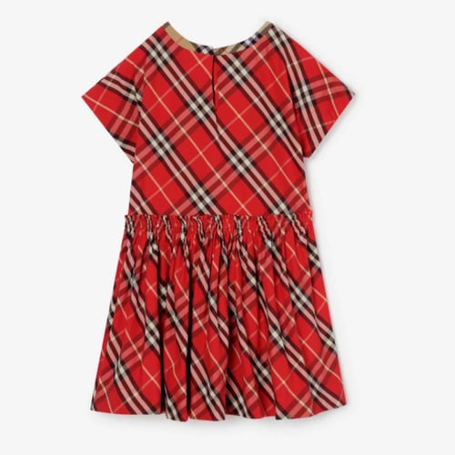 فستان قطن احمر بنقشة كاروهات