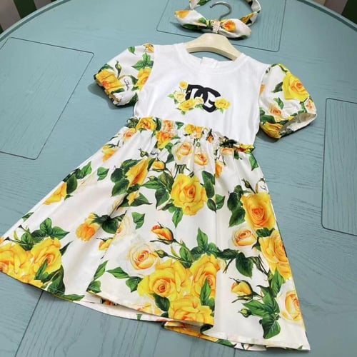 فستان قطن بنقشة زهور اصفر