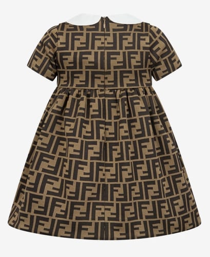 فستان فندي بياقة بيضاء