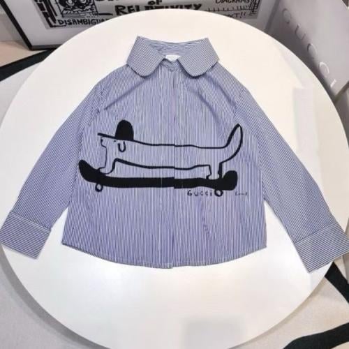 قميص قطني مخطط ازرق بطبعه كرتونيه