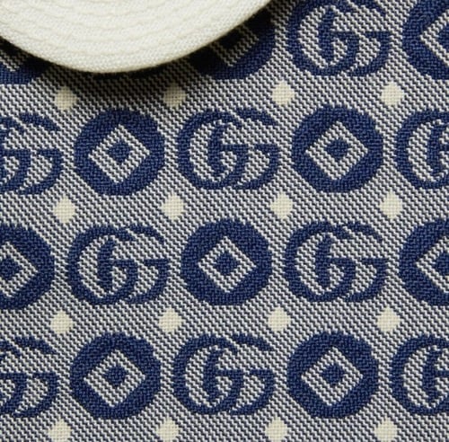 فستان قوتشي كحلي و فضي بياقة