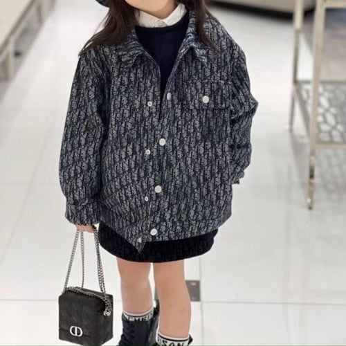 جاكيت جينز قطني كحلي بنقشات ديور