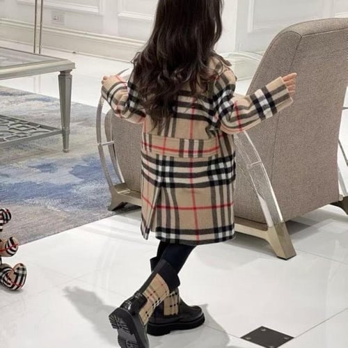 بالطو صوف كاروهات بيج واسود