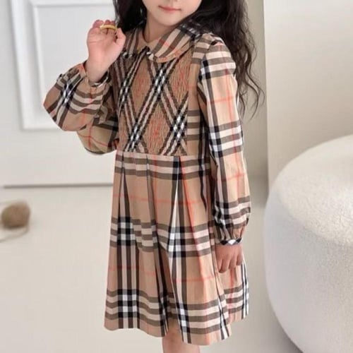 فستان قطن بيج كاروهات باكمام طويله