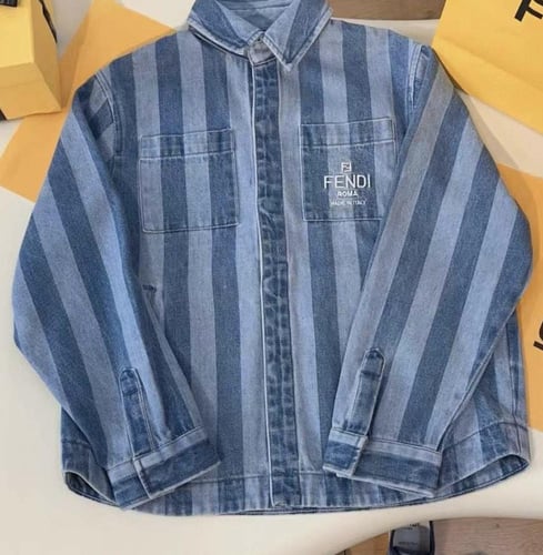 قميص جينز ازرق مخطط من فندي