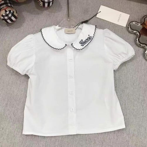 قميص قطن ابيض بتطريز كرزه وشعار الماركة