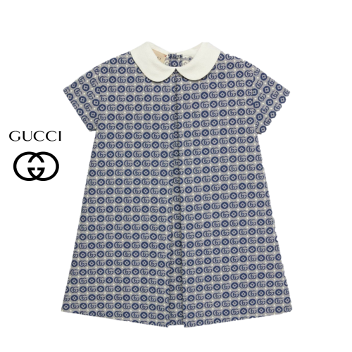 فستان قوتشي كحلي و فضي بياقة