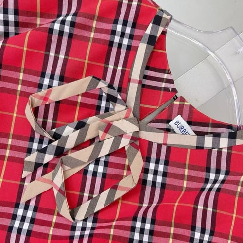 فستان قطن احمر بنقشة كاروهات