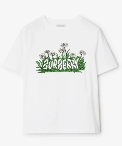 تيشيرت قطن ابيض بشعار زهور من بيربري