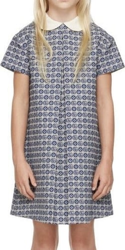 فستان قوتشي كحلي و فضي بياقة