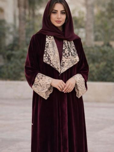 عباية شتوية مخمل عنابي D12