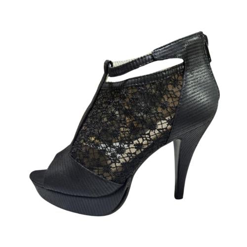 صندل كعب عالي أسود دانتيل هاف بوت