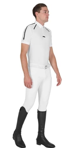Men White Competition Polo with Black Stripes