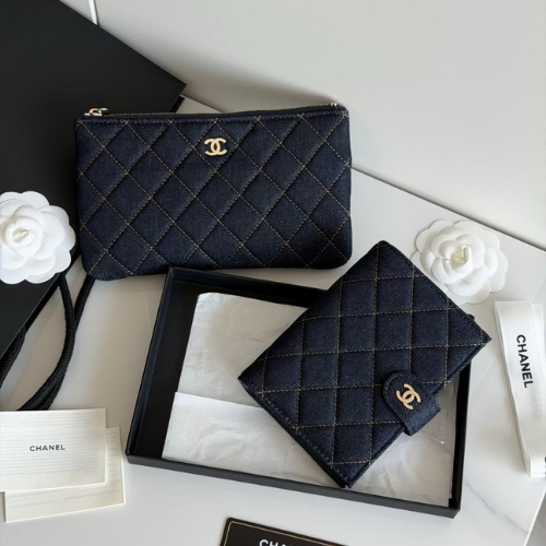 Chanel Quilted Denim Bag & Wallet Set