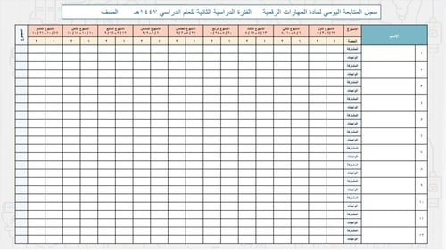 مهارات رقمية - غلاف +سجل درجات أعمال الفصل + سجل م...