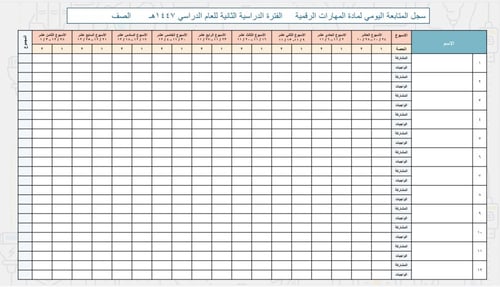 مهارات رقمية - غلاف +سجل درجات أعمال الفصل + سجل م...