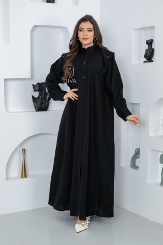 عبايه كتان ياقه ازرار ع الكتف والعباية