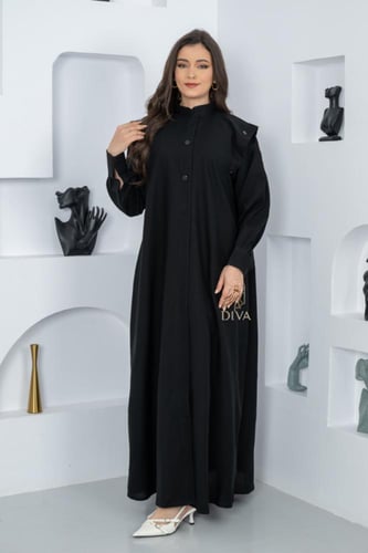 عبايه كتان ياقه ازرار ع الكتف والعباية