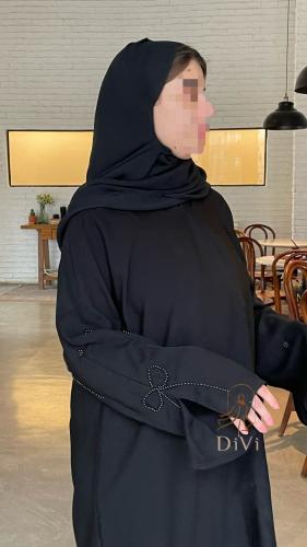 عبايه تطريز ورود اسود كامل الكم