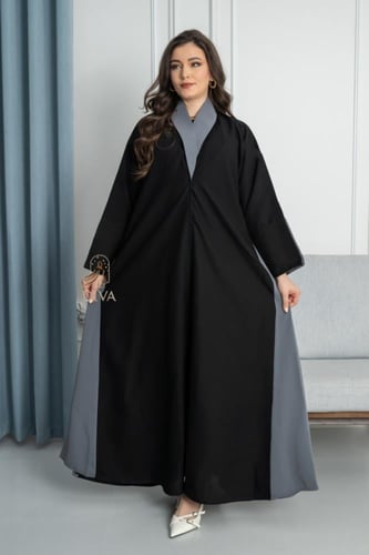 عبايه ياقه رمادي وع العباية