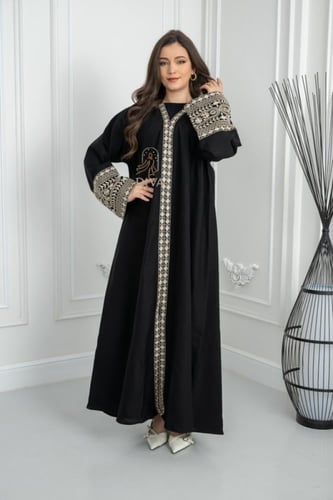 عبايه كتان كلفه ذهبي ع الكم والعبايه