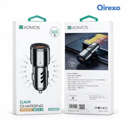 أدموس - شاحن سيارة مزدوج PD + QC3.0 بقدرة 38 واط