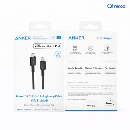 انكر - كيبل 322 USB-C إلى Lightning بطول 3 قدم – ن...
