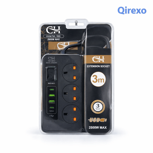 مشترك كهربائي CH متعدد المنافذ مع USB – طول 3 متر...