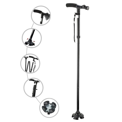 عكاز قابل للطي بكشاف وقاعدة مرنه