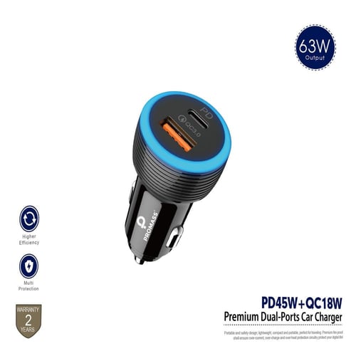 رأس شاحن سيارة بقوة 63 واط مع اضاءة LED محيطية- من...