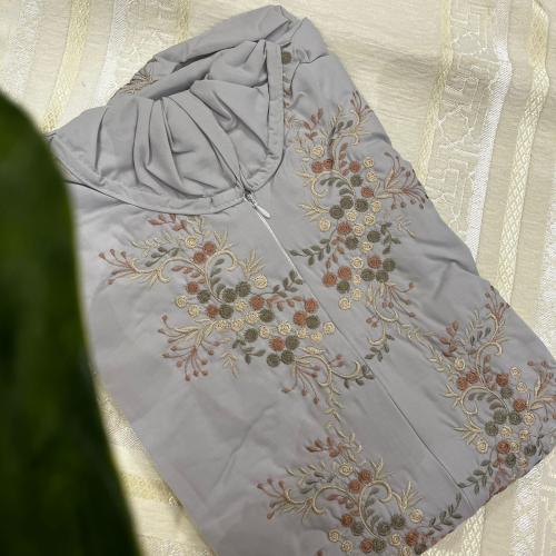 شرشف قطني 100% مطرز رمادي