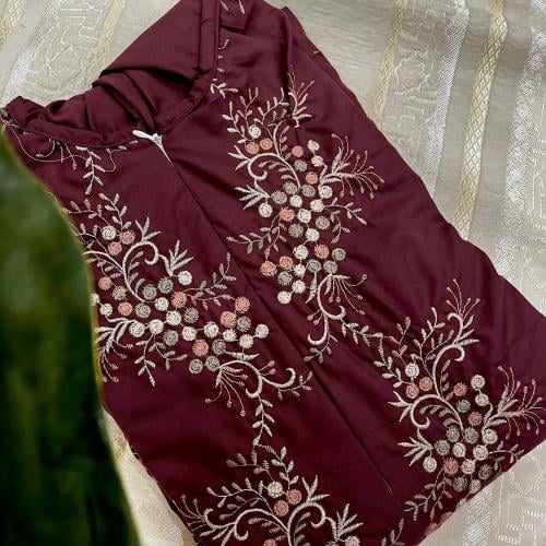 شرشف قطني 100% مطرز برغندي