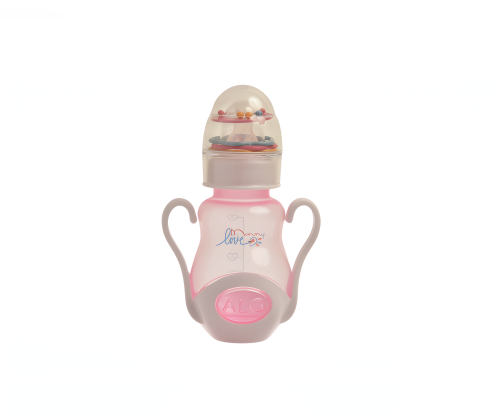 Pink concave feeding bottle with a whistle lid and...