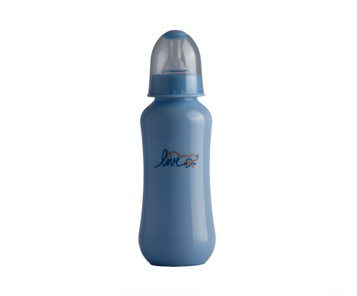 Flowing pink feeding bottle, hand-free, 280 ml, opaque