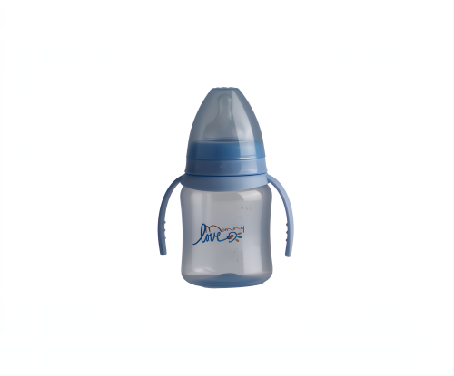 Blue feeding bottle with wide neck, 180 ml