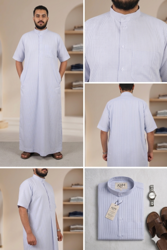 Men's comfort robe with blue thread