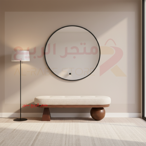 اريكة جلوس قماش بيج بقاعدة خشب شخصين رقم 000152