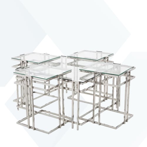 طقم طاولات استيل زجاج