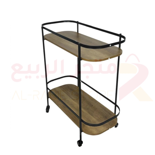 عربية تقديم مستطيل بعجلات دوارة أرفف خشب 2دور رقم...