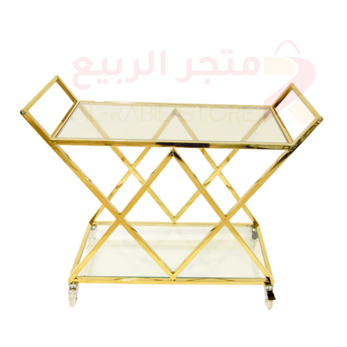 عربية تقديم مستطيل ستيل ذهبي رفوف زجاج 2دور رقم 18...