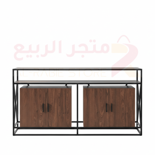 دولاب (ركن) كافيه خشب بني 2رف زجاج بهيكل حديد رقم...