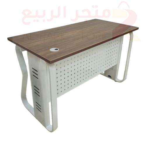 طاولة مكتب خشب بني بهيكل حديد ابيض