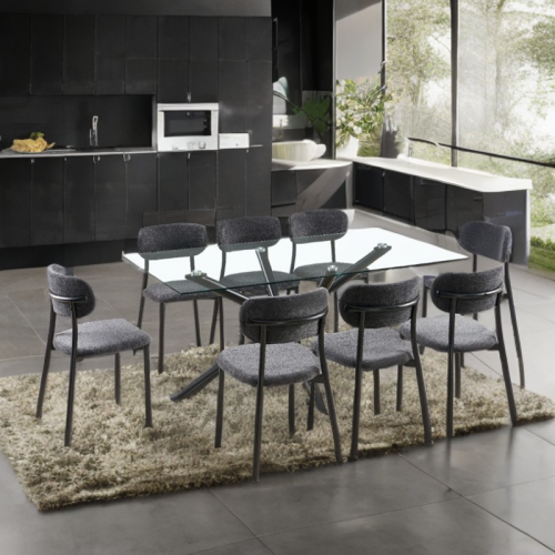 طاولة طعام زجاج 8 كراسي هيكل حديد