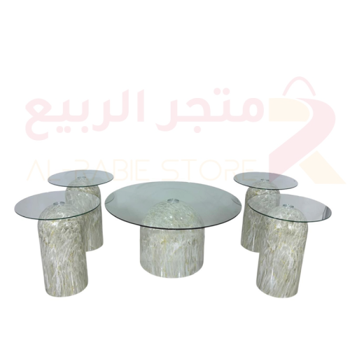 طقم طاولات كنب سطح زجاج قواعد حديد 5قطع رقم SFC403...