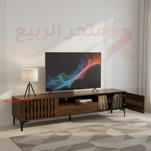 طاولة بلازما (تلفاز) خشب بني محروق 2باب 1رف 1درج ر...