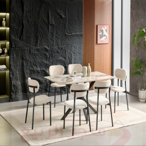 طاولة طعام سيراميك 6كراسي هيكل حديد رقم 25C04