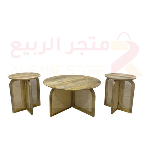 طقم طاولات كنب خشبي هندي 3قطع رقم 11536