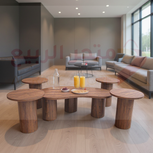 طقم طاولات كنب خشب بني داكن 5قطع رقم 25043