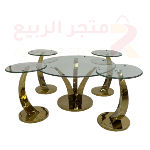 طقم طاولات استيل ذهبي زجاج 5قطع رقمBX408-4G
